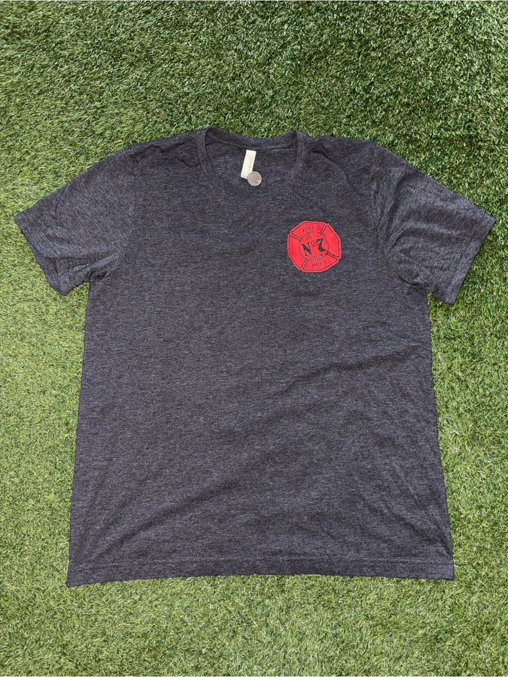 Bella Canvas Heather Charcoal Short Sleeve Tee with Red Chest Emblem